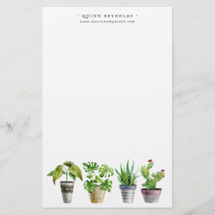 Boho Watercolor Potted Plant   Monogram Briefpapie Briefpapier