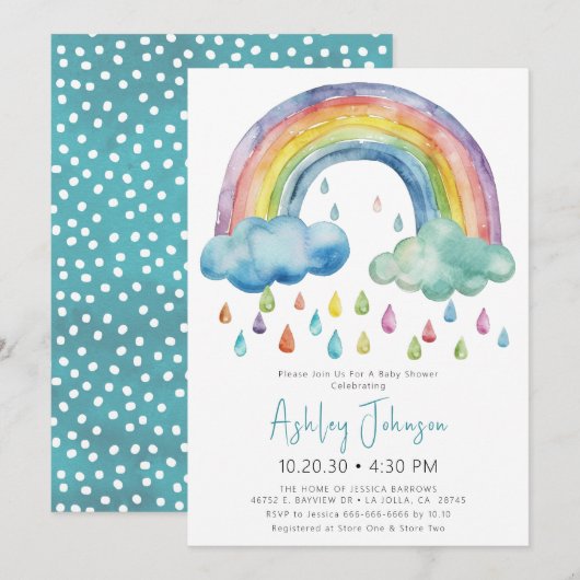 Boho Watercolor Rainbow Baby shower Invitation (Devant / Derrière)