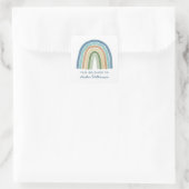 Boho Watercolor Rainbow Name School Étiquette Blue (Sac)
