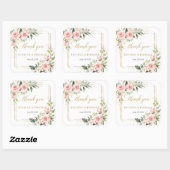 Boho watercolor roze rozen bruiloft vierkante sticker (Vel)