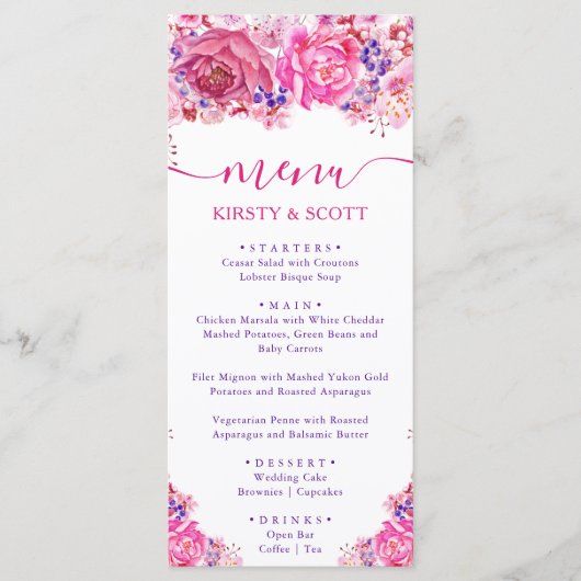 Boho Watercolor Roze Rozen Trouw Menu (Voorkant)