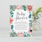 Boho Watercolor Succulents Baby shower Invitation (Debout devant)