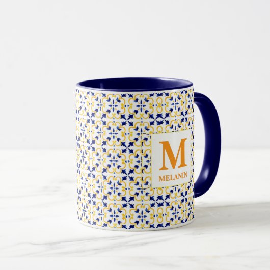 Boho Watercolor Tile Mug – Custom Name & Monogram (Devant droit)