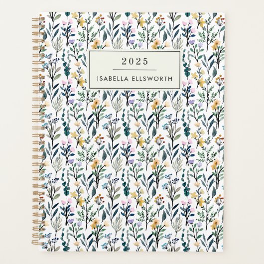 Boho Watercolor Wilde Bloem Gepersonaliseerde Naam Planner (Voorkant)