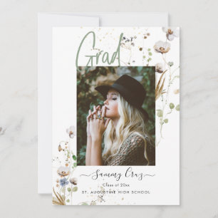 Boho Watercolor Wilde Bloemen Afstuderen Aankondiging