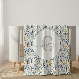 Boho Watercolor Wilde Bloemen Patroon Monogram Naa Fleece Deken