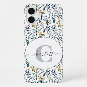 Boho Watercolor Wilde Bloemen Patroon Monogram Naa iPhone 16 Plus Hoesje