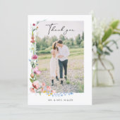 Boho Watercolor Wildflower Calligraphy Wedding Bedankkaart (Staand voorkant)