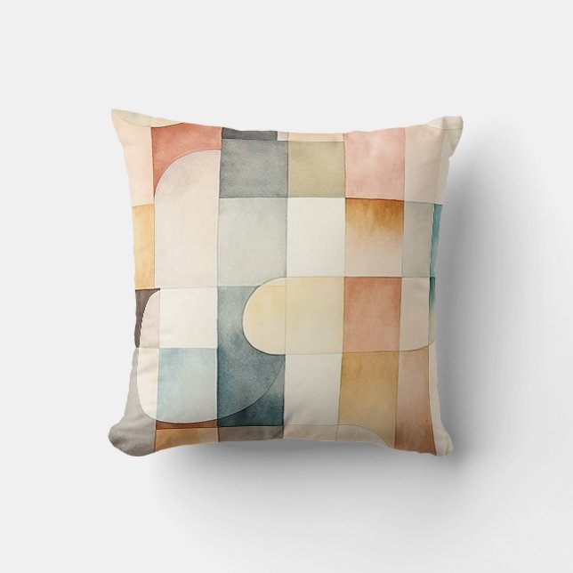 Boho Waterverf Abstracte Kunst Kussen (Voorkant)