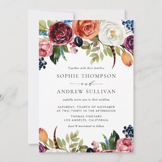 Boho Waterverf Autumn Blooms Weddenschap Kaart (Voorkant)