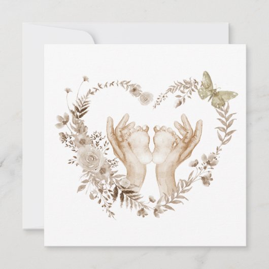 Boho Waterverf Baby shower Baby Voeten Kaart (Voorkant)