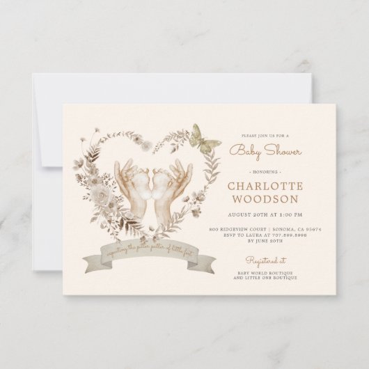 Boho Waterverf Baby shower Baby Voeten Kaart (Voorkant)