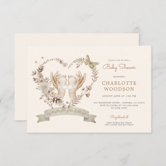 Boho Waterverf Baby shower Baby Voeten Kaart (Voorkant / Achterkant)