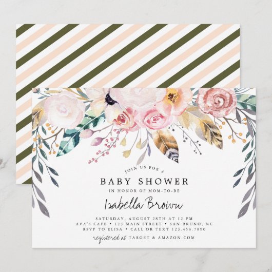 Boho waterverf baby shower kaart (Voorkant / Achterkant)
