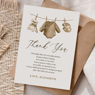 Boho Waterverf Babykleding Jongen Baby shower Bedankkaart