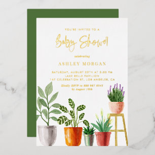 Boho Waterverf Binnenshuis Plant Baby shower Folie Uitnodiging