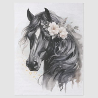 Boho Waterverf Bloem Zwart Paard Tissuepapier