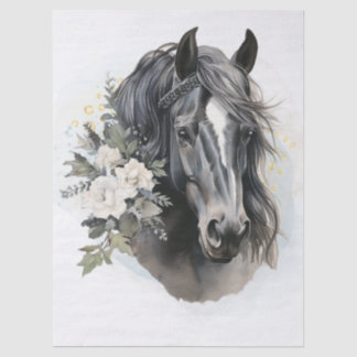 Boho Waterverf Bloem Zwart Paard Tissuepapier