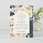 Boho waterverf bloemblaadje Navy Blauw Bruiloft Kaart (Staand voorkant)