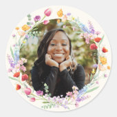 Boho Waterverf Bloemen Afstuderen Foto Ronde Sticker (Voorkant)