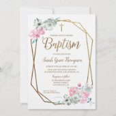 Boho Waterverf bloemen baby roze Baptisme Kaart (Voorkant)