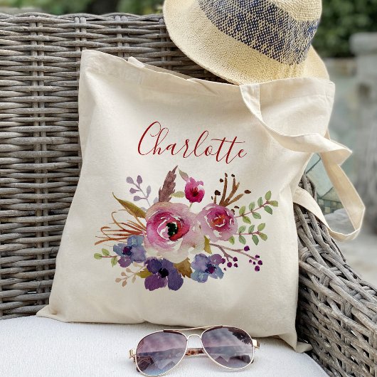 Boho waterverf bloemen Bruidsmeisje Persoonlijk Tote Bag