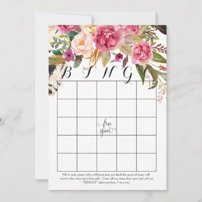 boho waterverf bloemen Douche Bingo Kaarten (Voorkant)