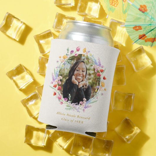 Boho Waterverf Bloemen Foto Afstuderen Favor Blikjeskoeler (Insitu Zomer)