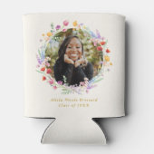 Boho Waterverf Bloemen Foto Afstuderen Favor Blikjeskoeler (Achterkant)