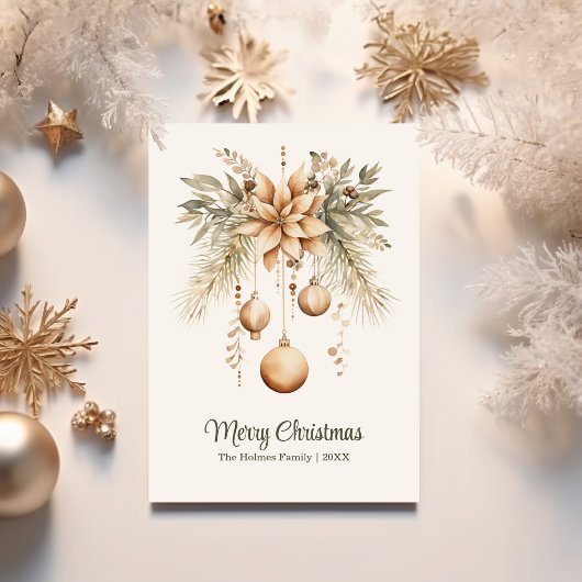 Boho Waterverf Bloemen Kerst Ornament Feestdagenkaart