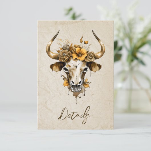 Boho Waterverf Bloemen Koe Schedel Huwelijk QR cod Informatiekaartje (Staand voorkant)