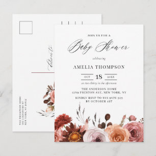 Boho Waterverf Bloemen Slinger Herfst Baby Shower Uitnodiging Briefkaart