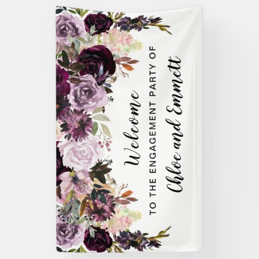 Boho Waterverf Bloemen Verlovingsfeest Welkom Spandoek (Verticaal)