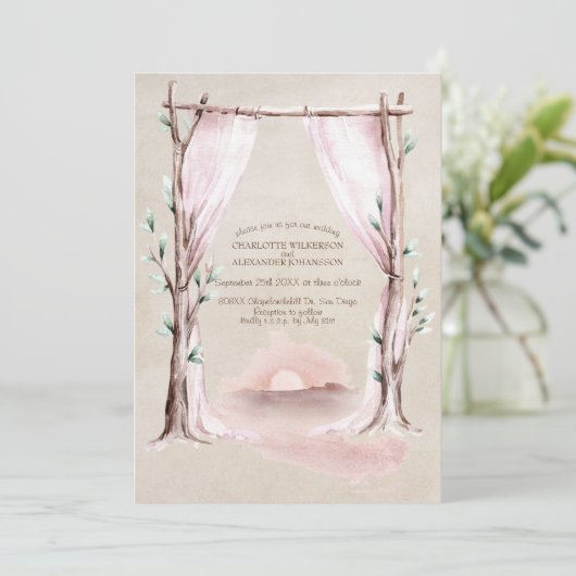 Boho Waterverf Bloemenboog en zonsondergang Kaart (Staand voorkant)