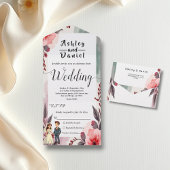 Boho Waterverf Bloemenbruid en bruidegom bruiloft All In One Uitnodiging