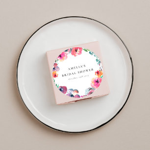 Boho Waterverf Bloemenkrans Bruidsdouche Ronde Sticker