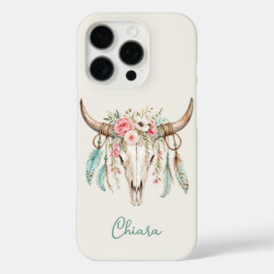 Boho Waterverf Bloemige Koeien Schedel iPhone 16 Pro Hoesje