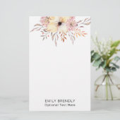 Boho Waterverf Bloemige Monogram Naam Briefpapier (Staand voorkant)