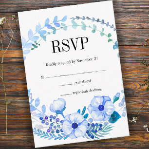 Boho Waterverf Blue Floral Wedding RSVP Card Kaartje