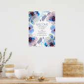 Boho Waterverf Blue Flowers Weddenschap Welkomstte Poster (Keuken)