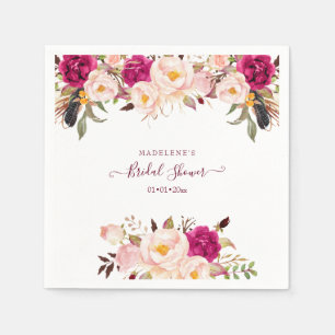 Boho Waterverf Blush Peonies Vrijgezellenfeest Servet