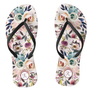 Boho Waterverf Blush Roze Groen Monogram Bloemig Teenslippers
