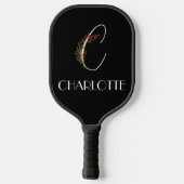 Boho waterverf botanische letter C zwart Pickleball Paddle (Achterkant)