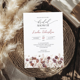 Boho waterverf Bourgondische wilde bloemen bruid Kaart
