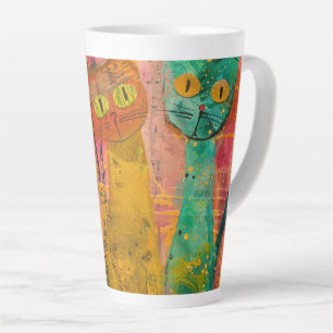 Boho Waterverf Cats - Aardse katachtige kunst (2) Latte Mok
