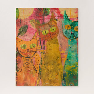 Boho Waterverf Cats - Aardse katachtige kunst (2) Legpuzzel