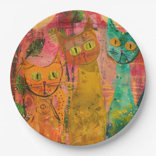 Boho Waterverf Cats - Aardse katachtige kunst (2) Papieren Bordje