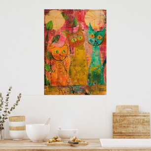 Boho Waterverf Cats - Aardse katachtige kunst (2) Poster