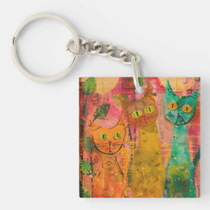 Boho Waterverf Cats - Aardse katachtige kunst (2) Sleutelhanger