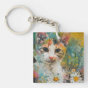 Boho Waterverf Cats - Aardse katachtige kunst (3) Sleutelhanger